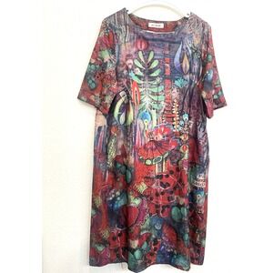 AO Run Oriental dress Mumu Red Graphic Print with pockets Streetwear Art to Wear